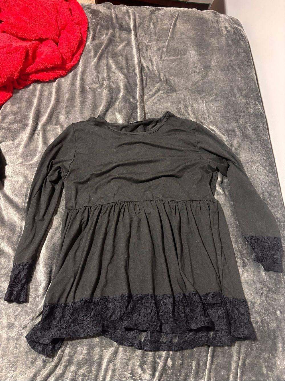 Black Long Sleeve Top with Lace Trim - Picture 1 of 3
